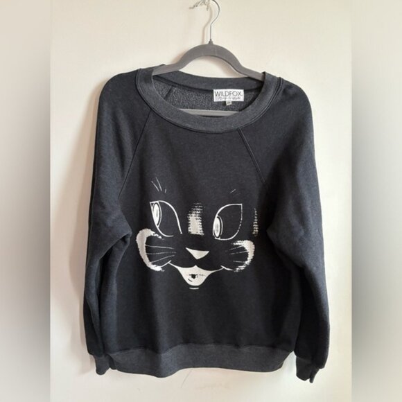 WILDFOX Cotton-Blend Cat Face Pullover Round neck Sweater Made in USA Size XS - Picture 1 of 8
